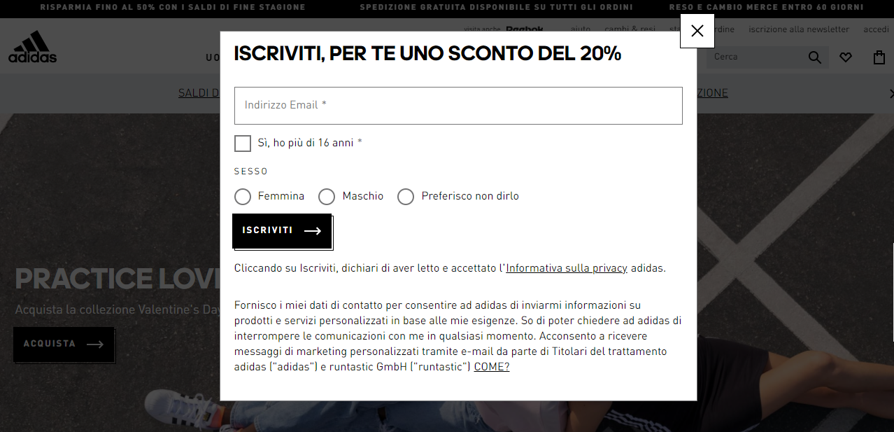 esempio_newsletter_wordpress_adidas
